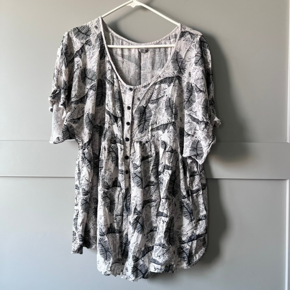 Ecote Urban Outfitters Women Small Tan Black Palm‎ Leaf Romper Beach Feather